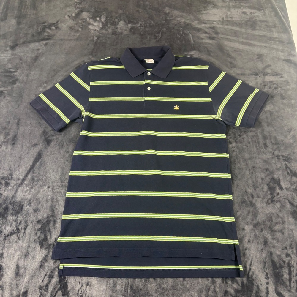 Brooks Brothers Polo Shirt Mens M Navy Blue Striped Performance Original Fit